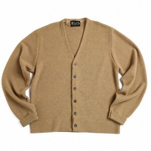 Vintage 70s Drummond Cardigan Sweater Mens Large Tan Paca Links 100% Virgin Wool
